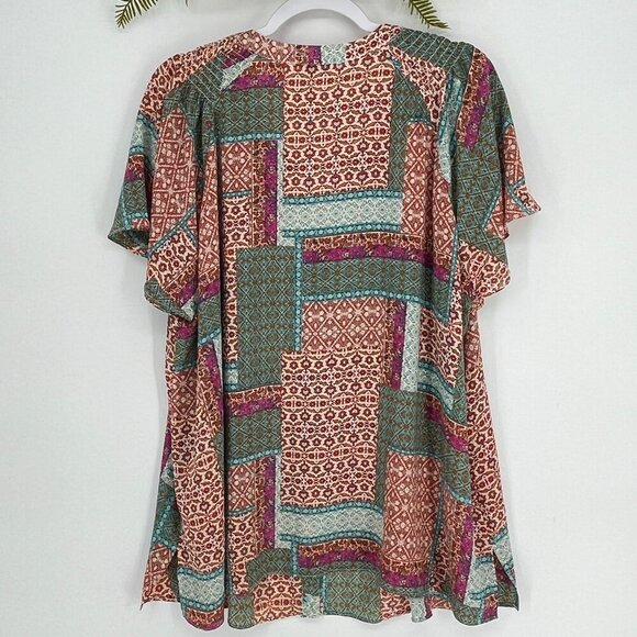 Rose & Olive Women Patchwork Cottagecore Top 2X Smocked Peasant Boho Prairie - Picture 2 of 6